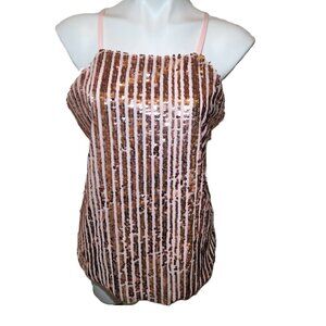 ❤️ 4/$20 New No Boundaries sequins camisole Women's large rose gold pink shiny